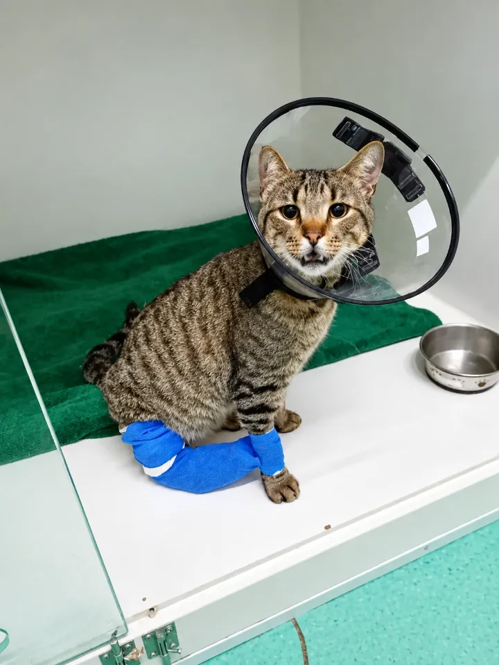 Gato com colar elizabetano em recuperação
